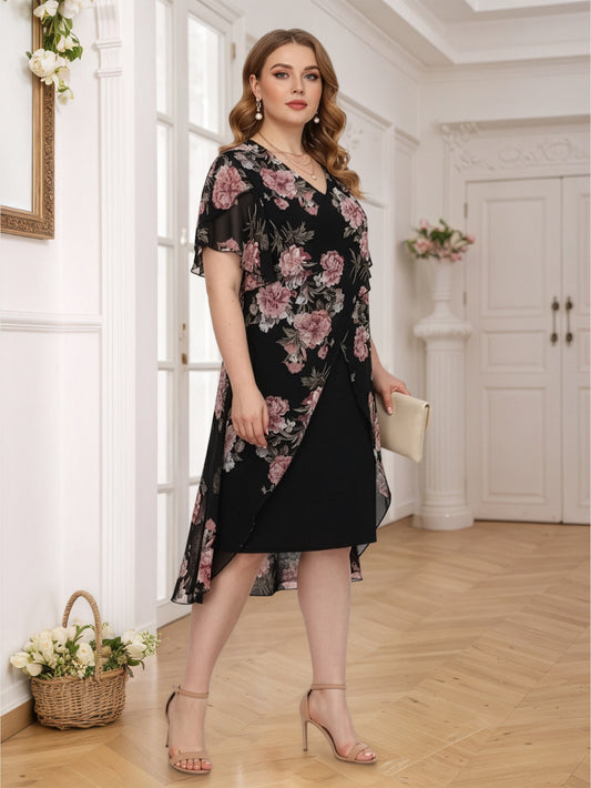 Lapa Plus Women's Asymmetric Floral Print Two-piece Dress