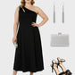 Lapa Plus Women's Elegant Sloping Shoulder Black Dress