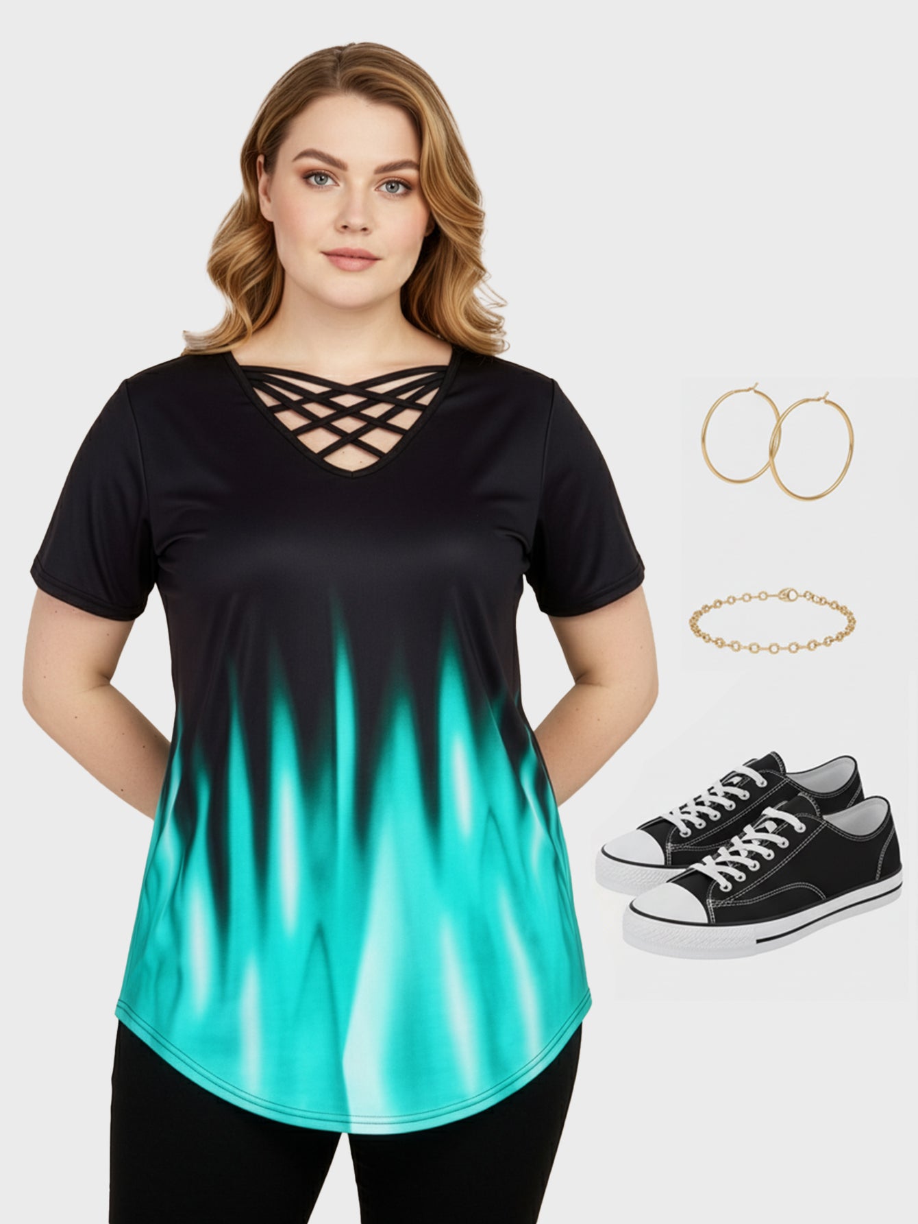 Lapa Plus Women's Short Sleeved Gradient Printed T-shirt