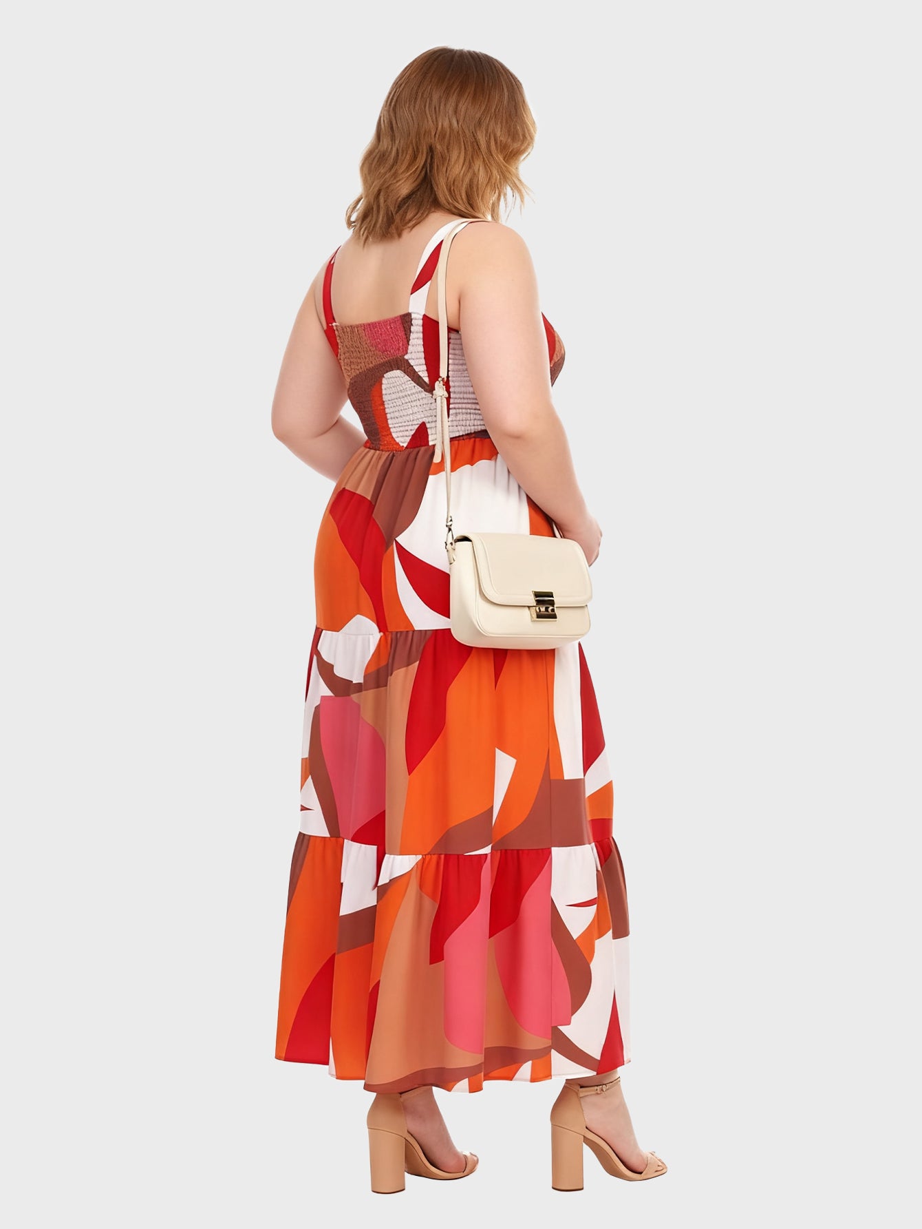 Lapa Plus Women's Bohemian Printed Pleated Camisole Dress