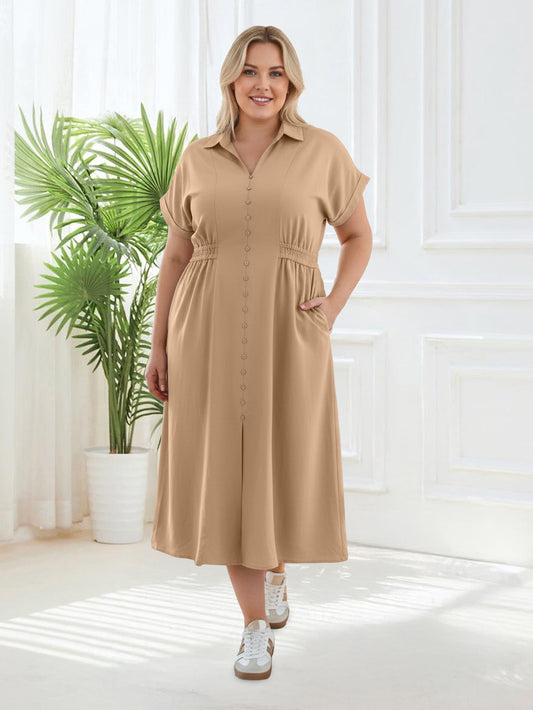 Lapa Plus Women's Dress with Button Placket and Elastic Waist