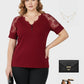 Lapa Plus Women's V-neck Patchwork Lace Short Sleeved Top