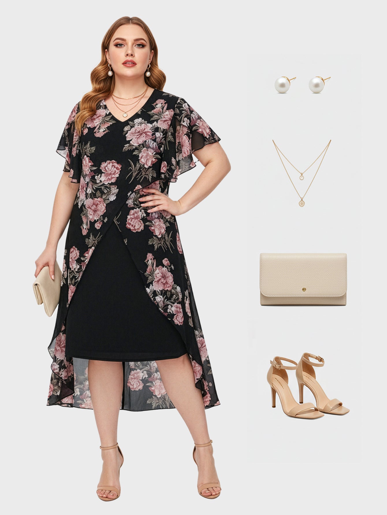 Lapa Plus Women's Asymmetric Floral Print Two-piece Dress