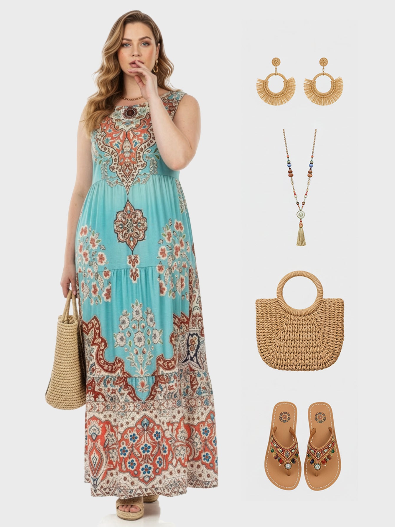 Lapa Plus Women's Bohemian Ethnic Print Vacation Dress