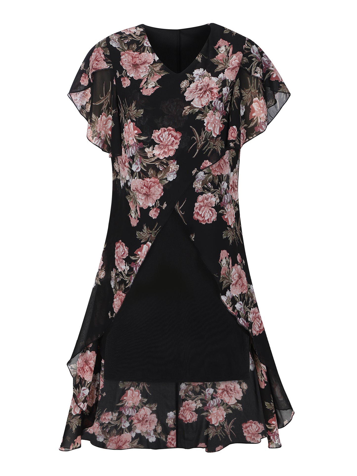 Lapa Plus Women's Asymmetric Floral Print Two-piece Dress
