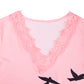 Lapa Plus Women's Lace V-Neck Printed Short Sleeve T-Shirt Top