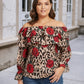 Lapa Plus Women's Casual Leopard Print Rose Floral Bardot Top