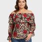 Lapa Plus Women's Casual Leopard Print Rose Floral Bardot Top