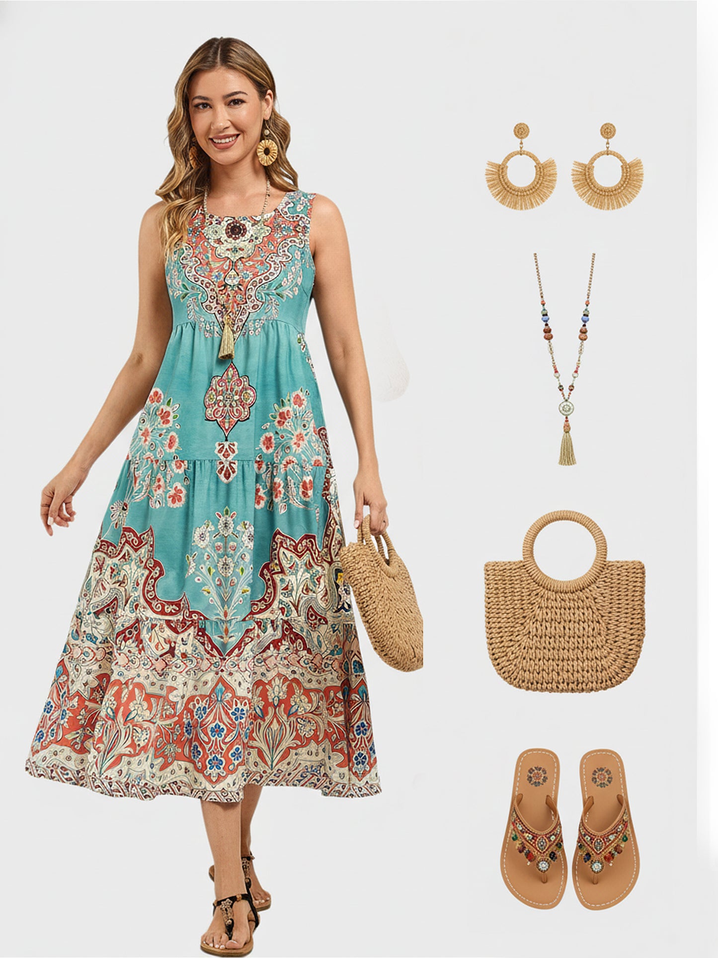 Lapa Plus Women's Bohemian Ethnic Print Vacation Dress