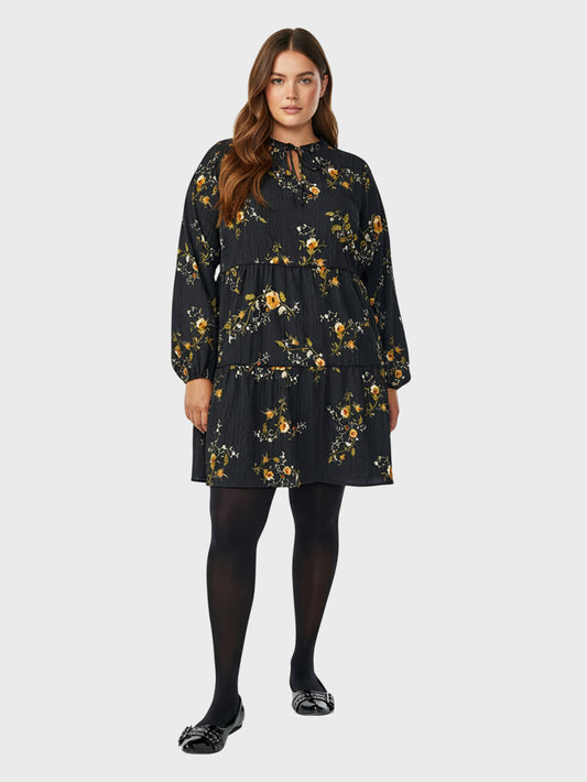 Lapa Plus Women's Elegant Printed Black Dress