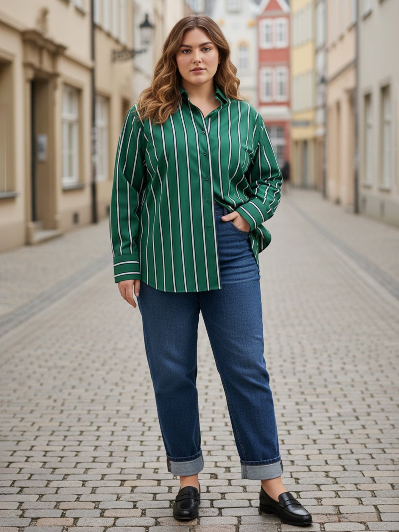 Lapa Plus Women's green striped Christmas top