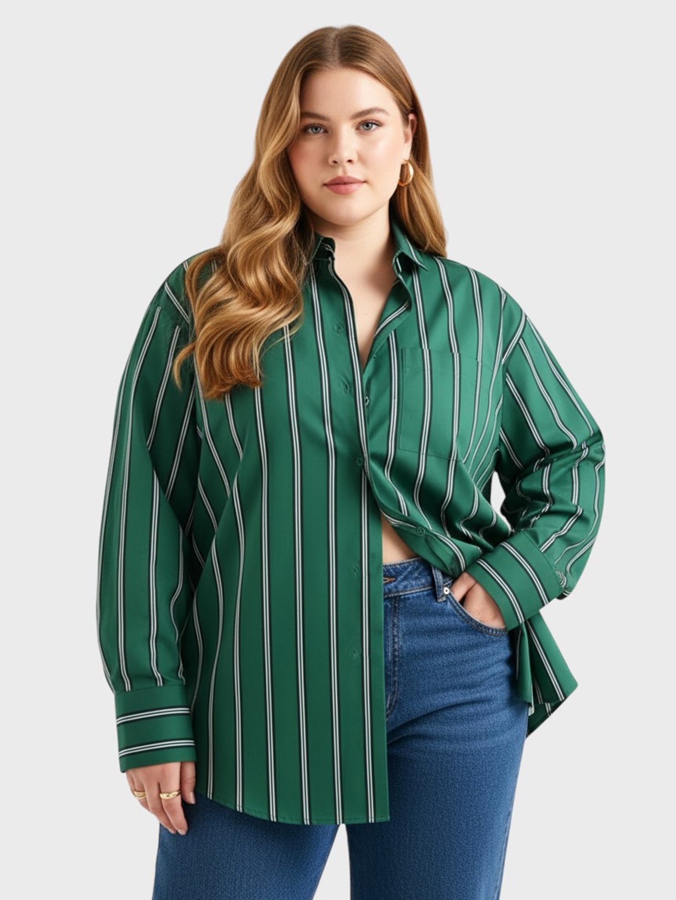 Lapa Plus Women's green striped Christmas top
