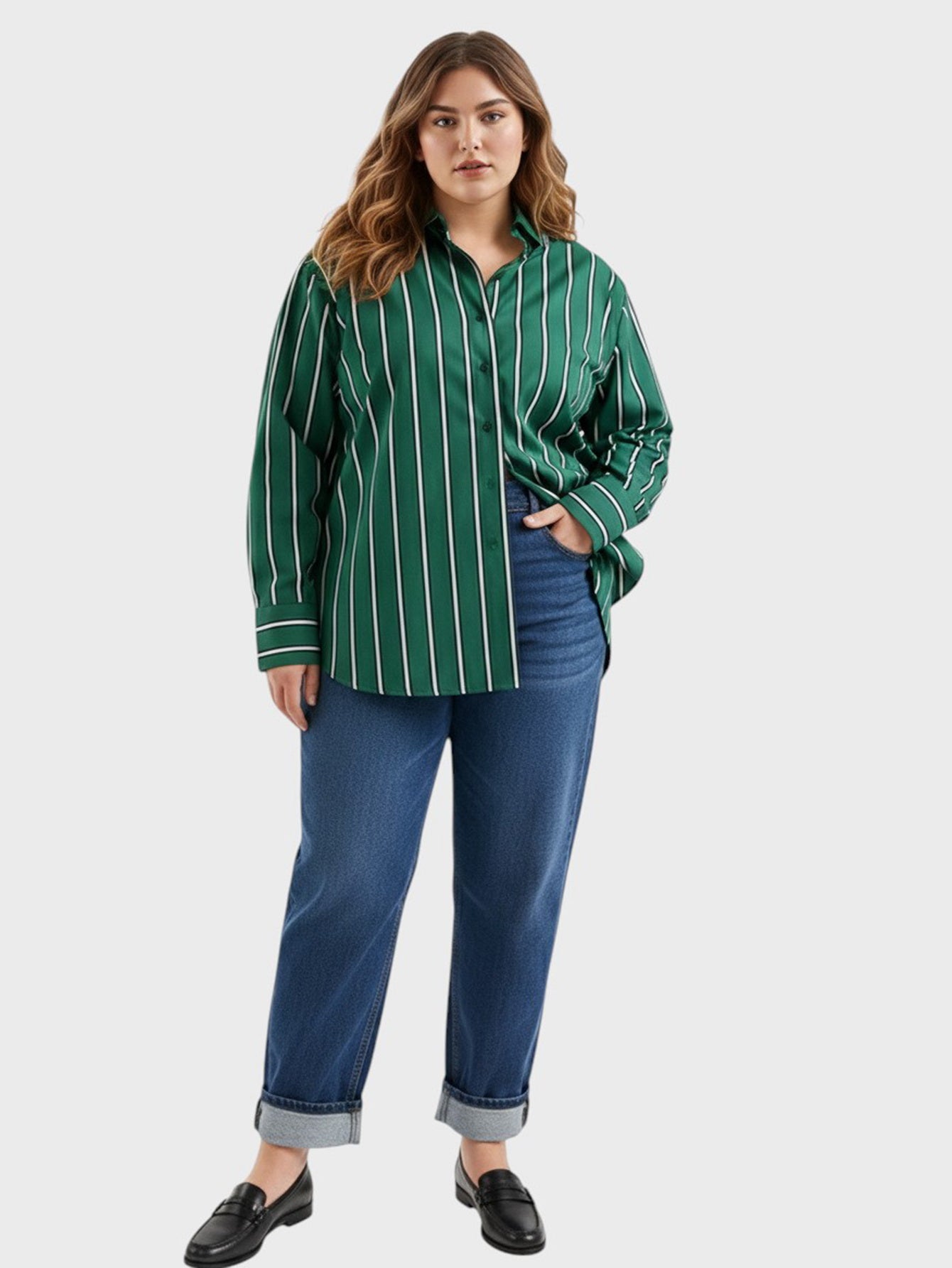 Lapa Plus Women's green striped Christmas top