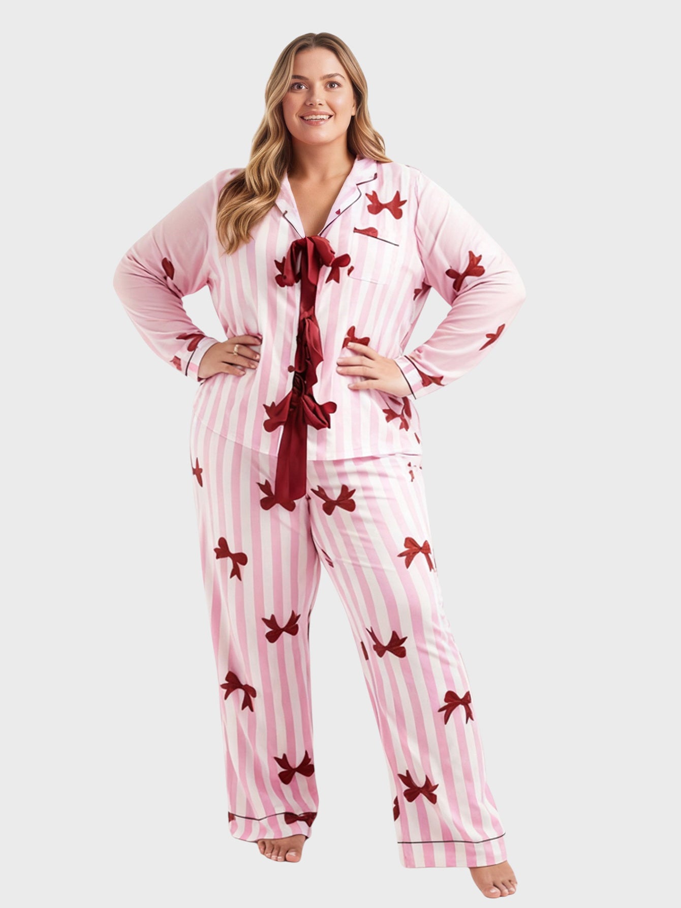 Lapa Plus Women's Christmas Bow Tie Top Set