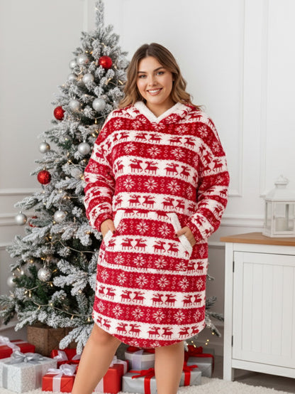 Lapa Plus Women's Custom Patterned Hooded Pocket Dress Christmas Dress