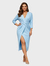 Lapa Plus Women's V-Neck Dress with Split Hem
