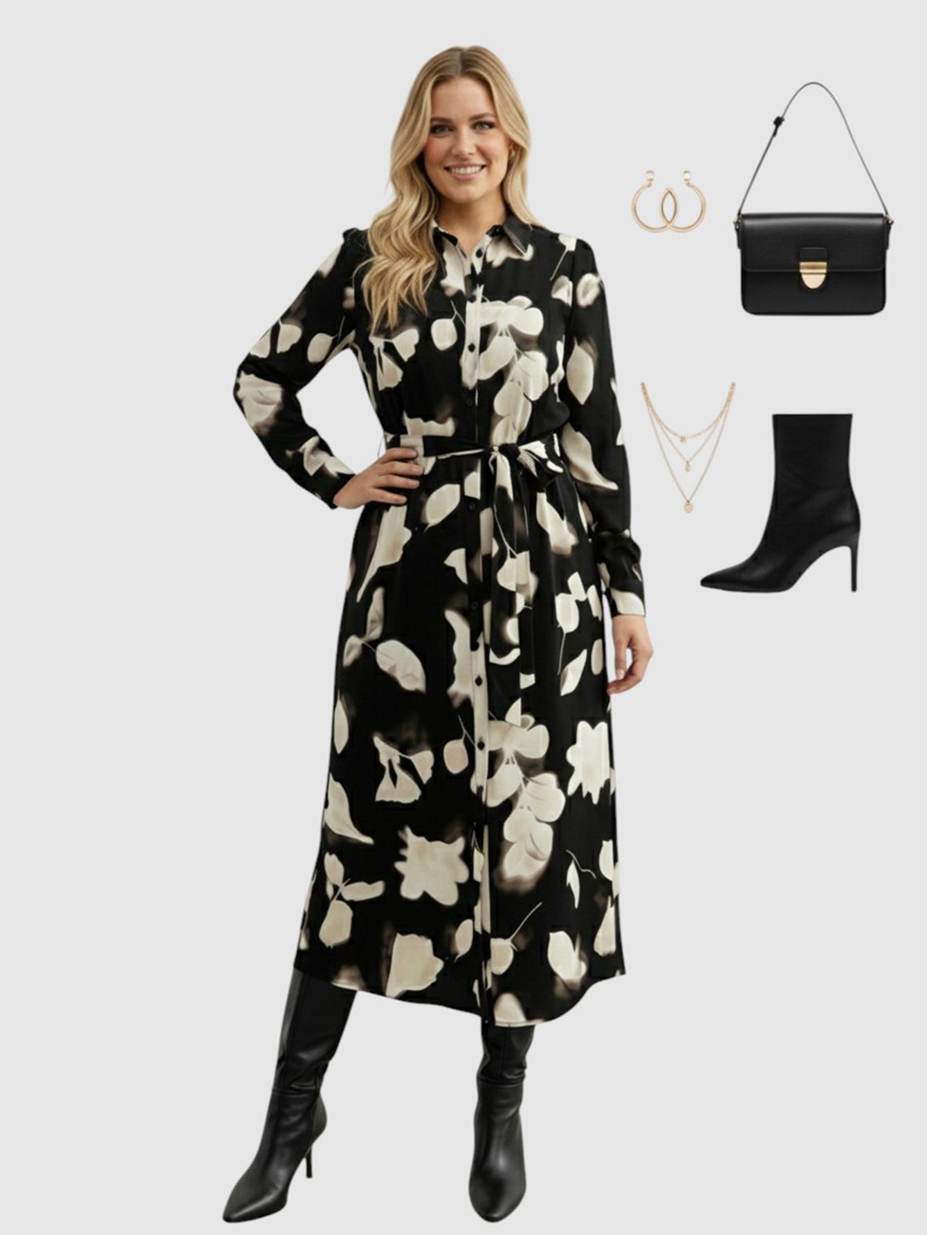 Lapa Plus Women's Black and White Printed Dress