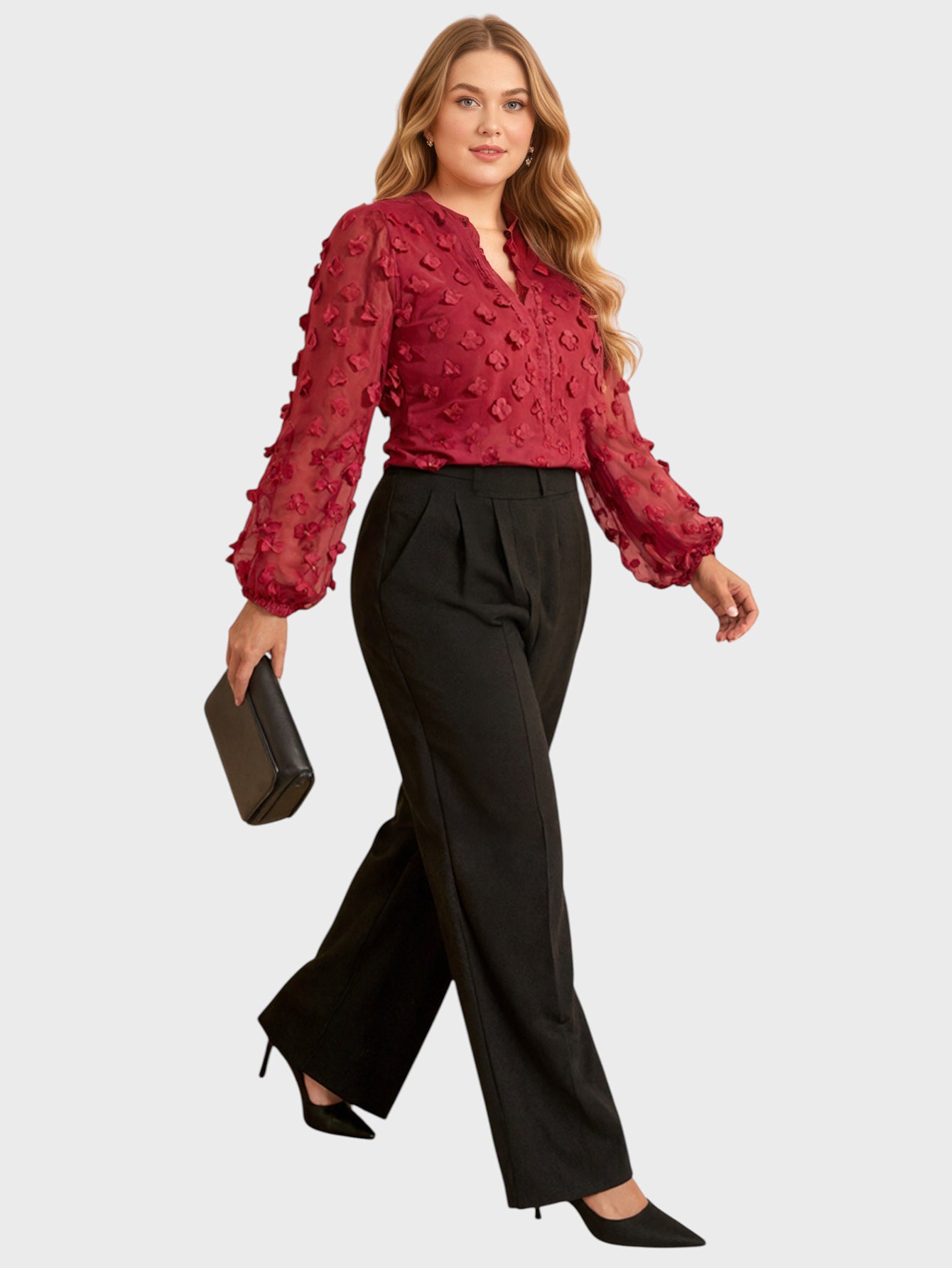 Lapa Plus Women's Christmas Red Jacquard Top