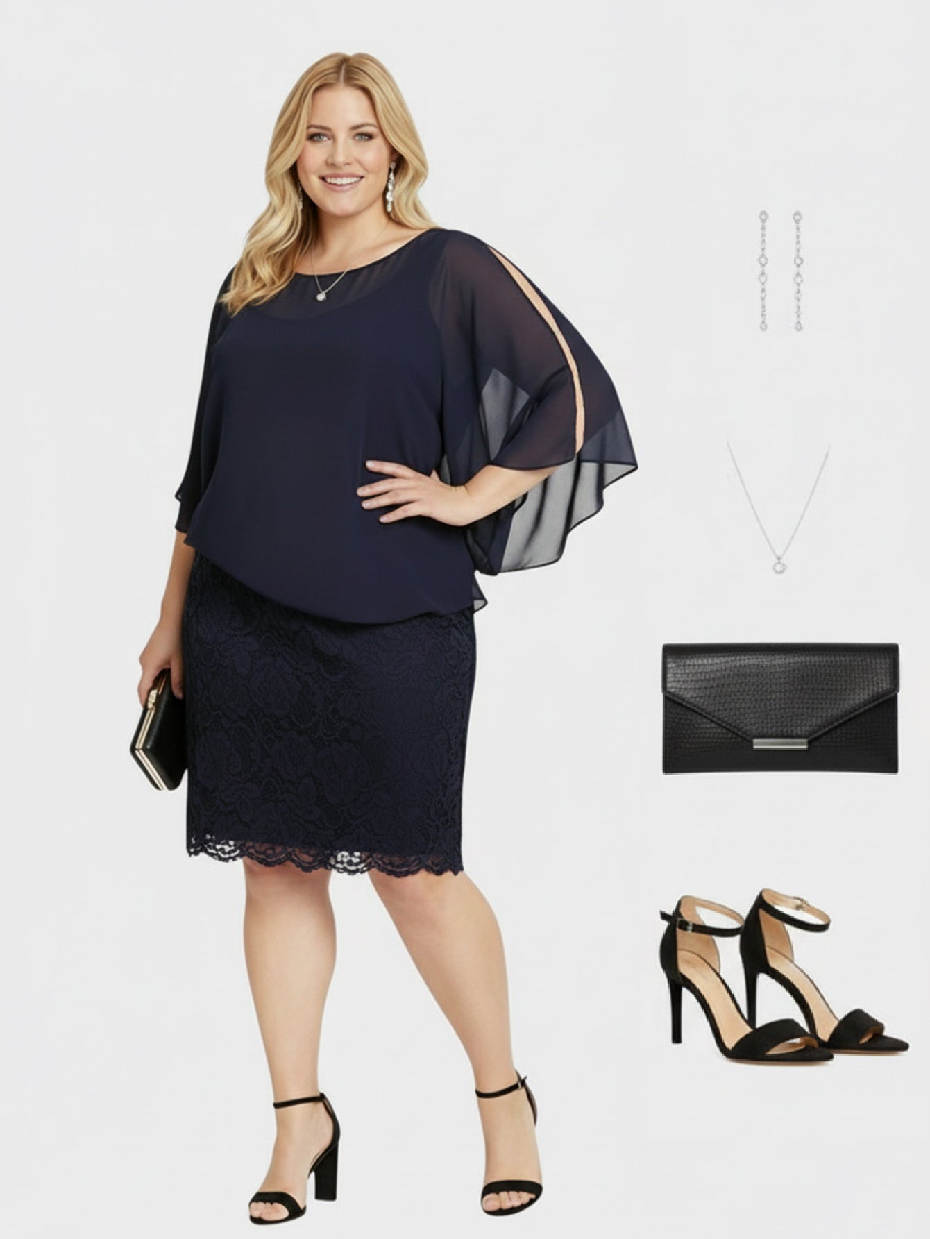 Lapa Plus Women's Dress with Shawl and Lace Hem