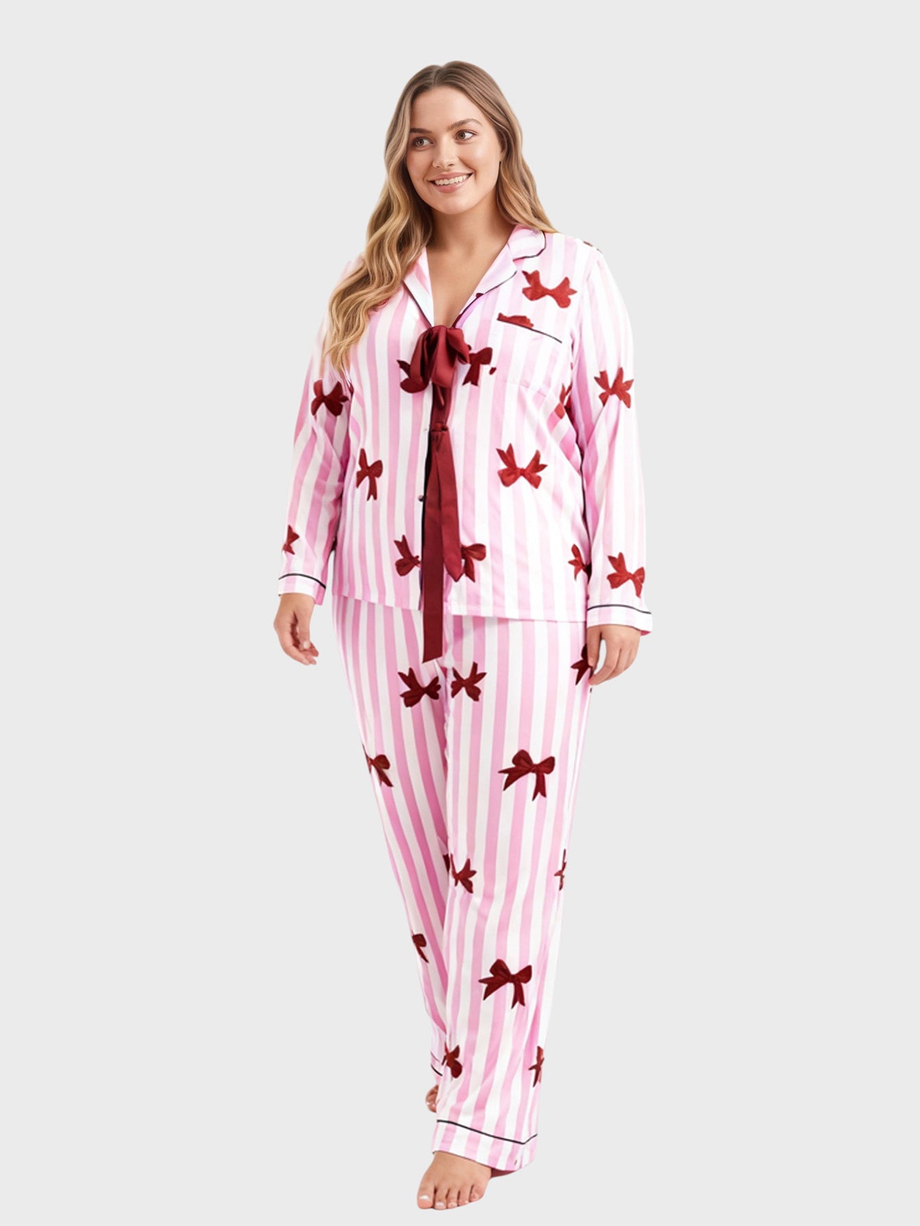 Lapa Plus Women's Christmas Bow Tie Top Set