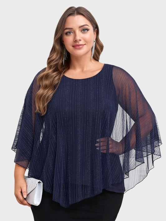 Lapa Plus Women's Elegant Silver Mesh Fabric Fake Two-piece Dress