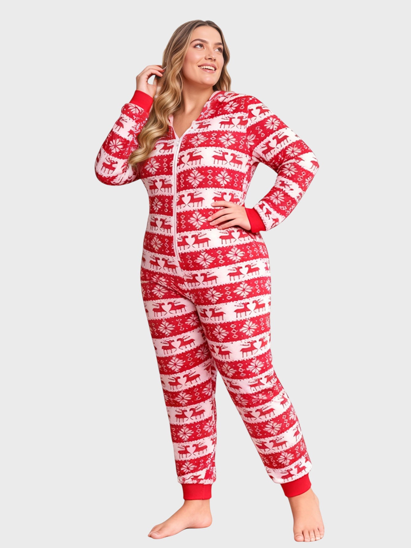 Lapa Plus Women's Custom Printed Christmas Zipper Jumpsuit