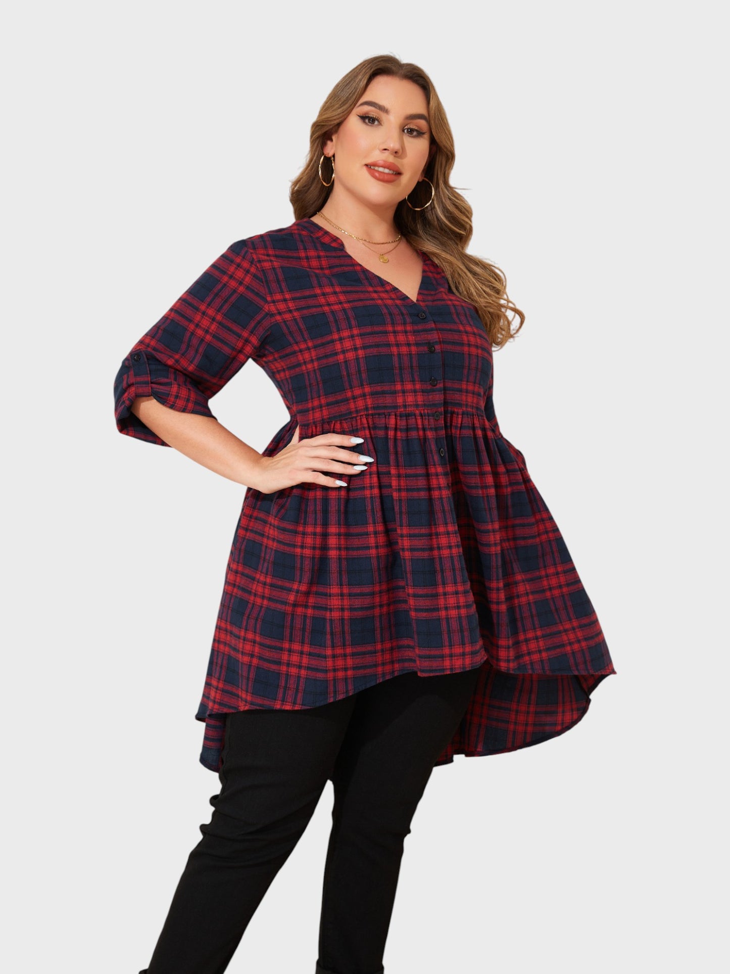 Lapa Plus Women's Party Christmas Checkered Tops