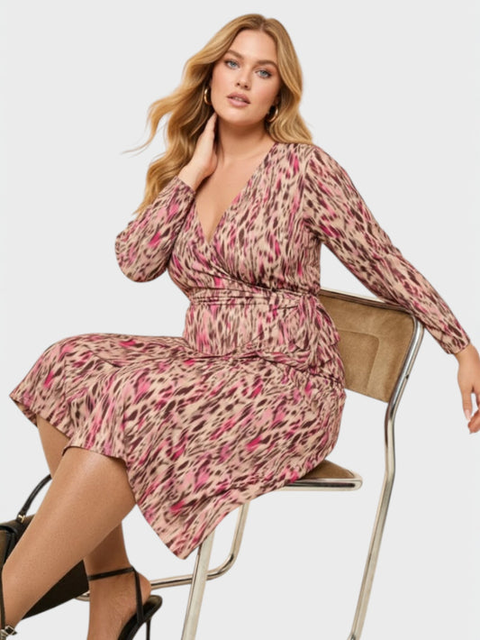 Lapa Plus Women's Elegant Wrap Midi Dress With Belt