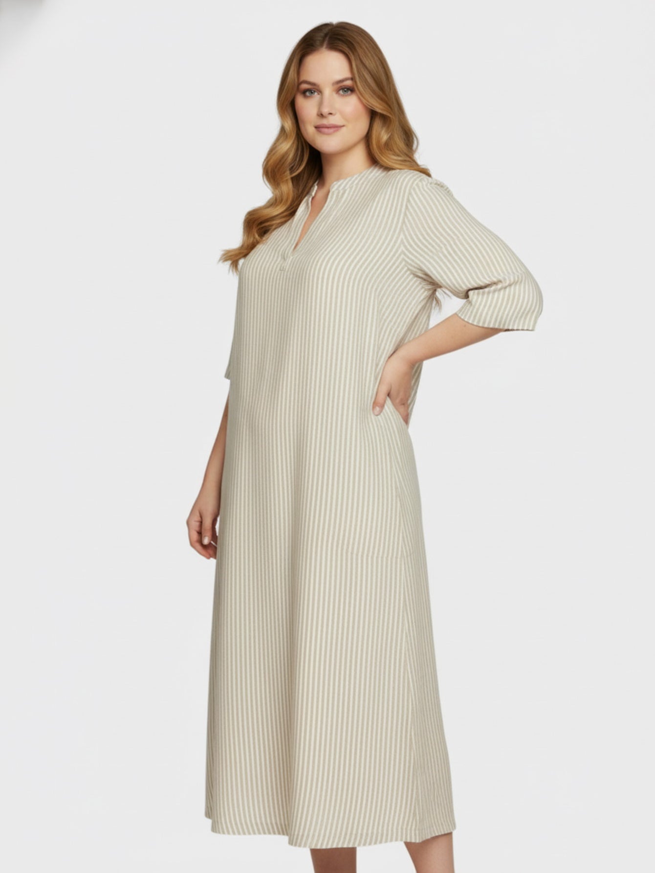 Lapa Plus Women's Casual Day With 3/4 Sleeve Shirt Dress