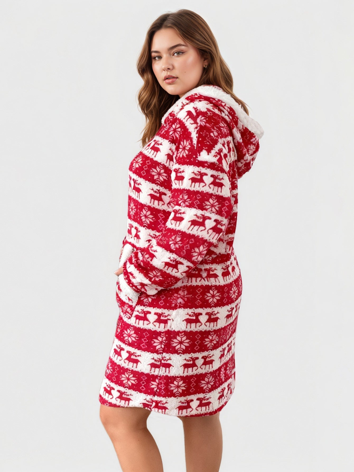 Lapa Plus Women's Custom Patterned Hooded Pocket Dress Christmas Dress