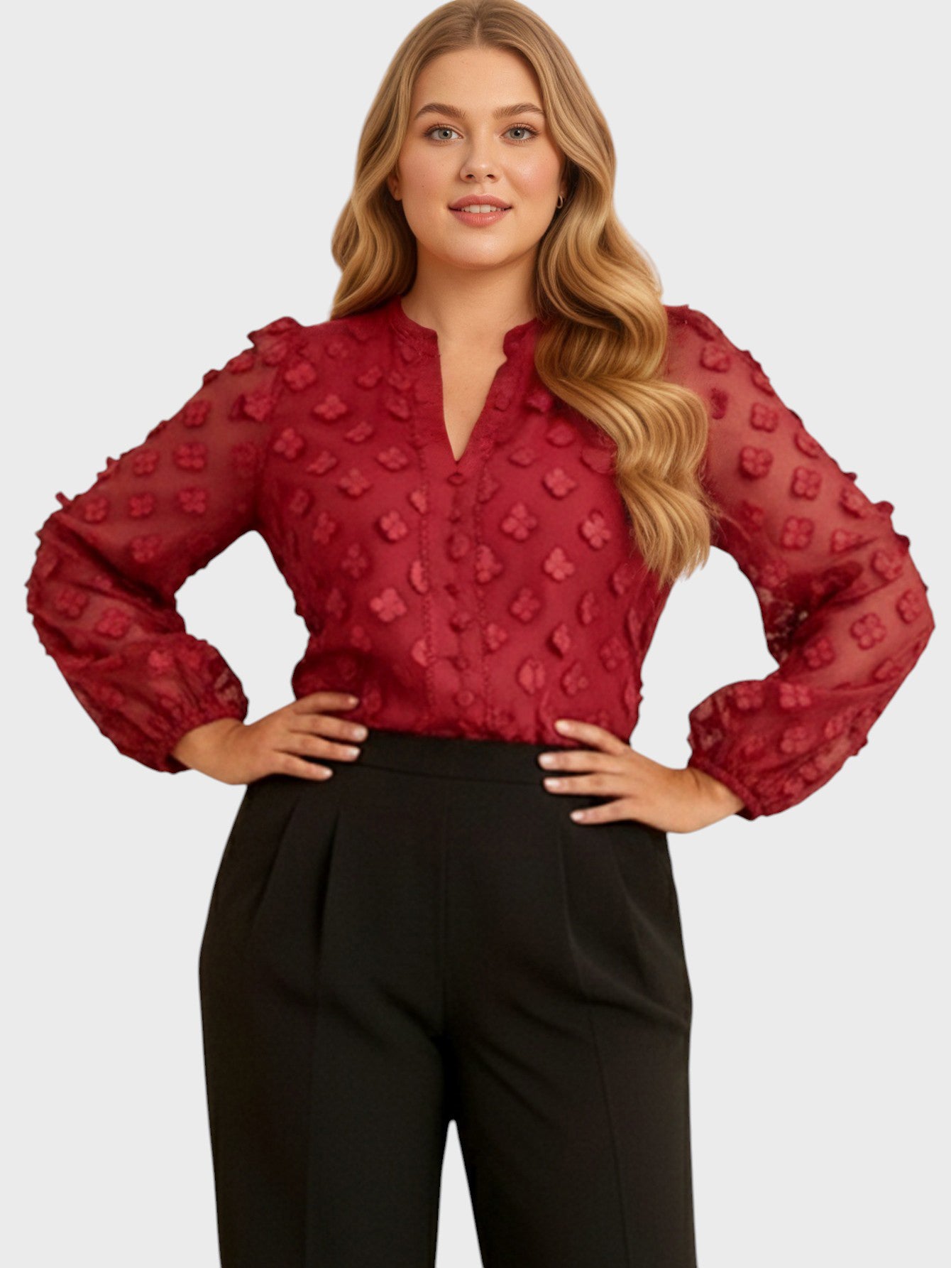 Lapa Plus Women's Christmas Red Jacquard Top