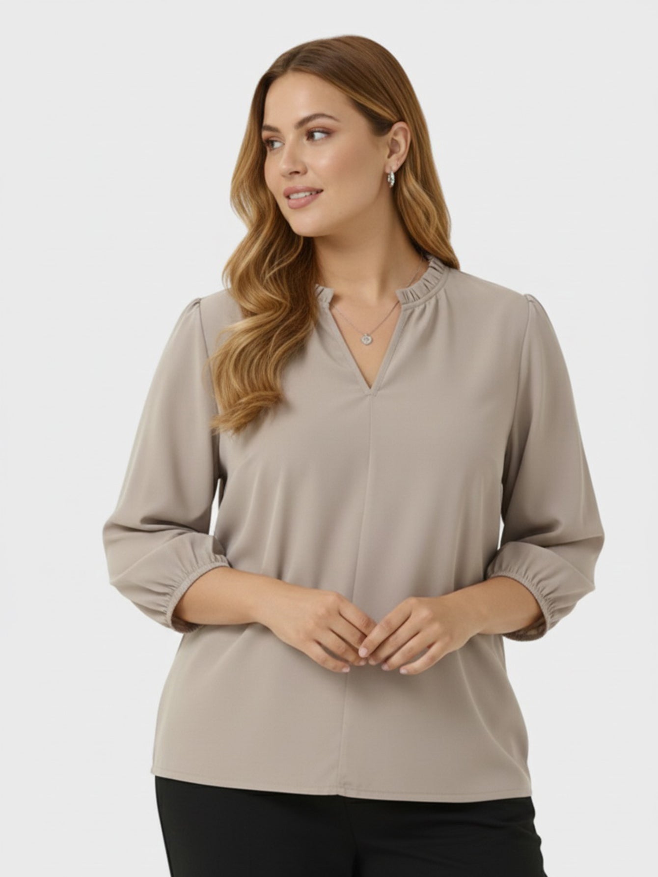 Lapa Plus Women's Fall Winter Grey V-Neck Shirt Tops