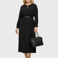 Lapa Plus Women's Flowy Round Neck Cut-Out Dress with Belt Accent
