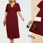 Lapa Plus Women's Elegant V-Neck Dress with Back Tie Detail