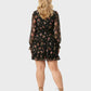 Lapa Plus Women's V-Neck Frilled Printed Chiffon Dress