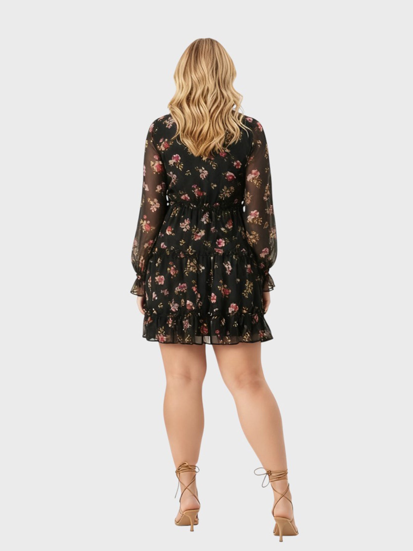 Lapa Plus Women's V-Neck Frilled Printed Chiffon Dress