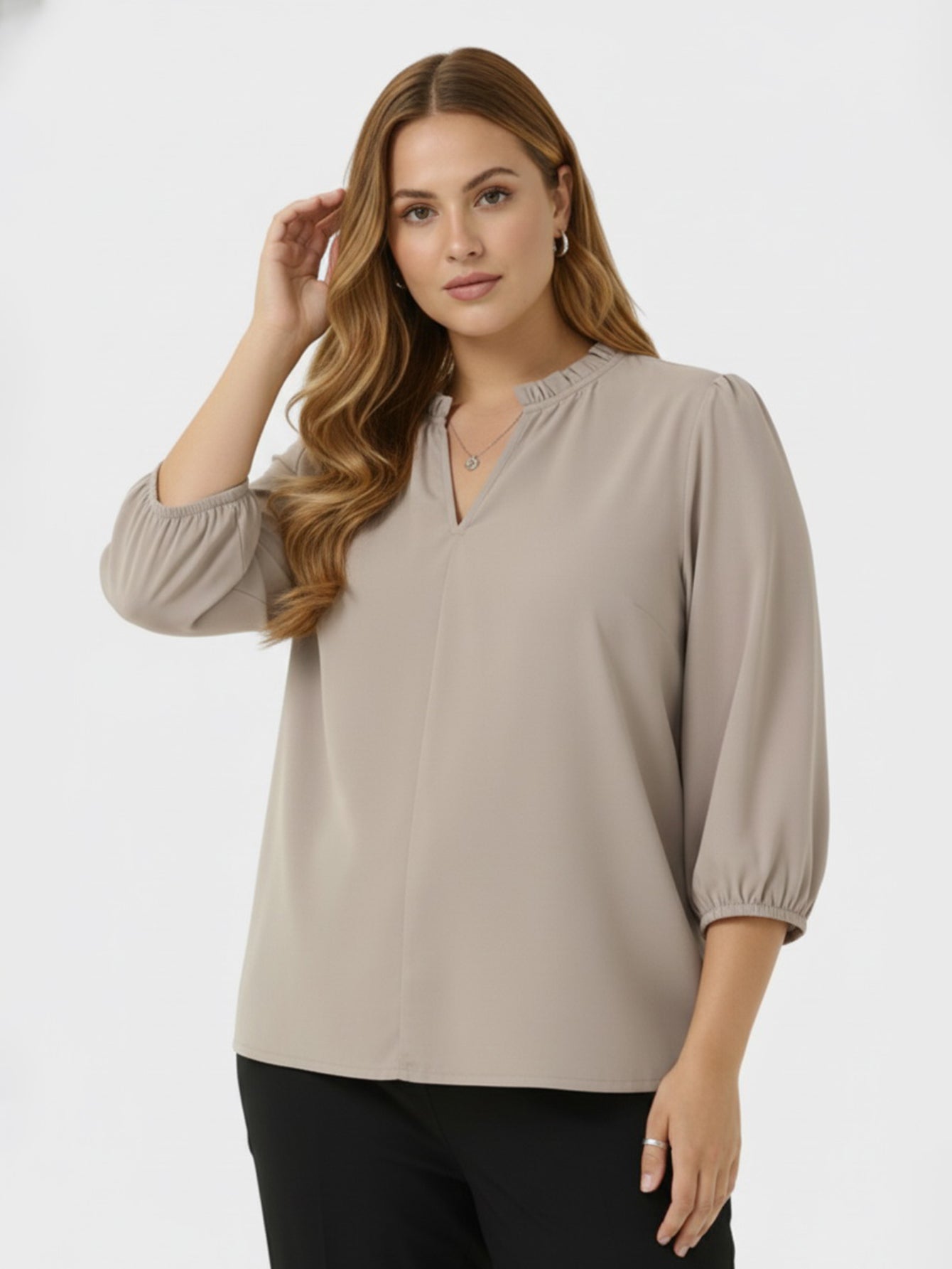Lapa Plus Women's Fall Winter Grey V-Neck Shirt Tops