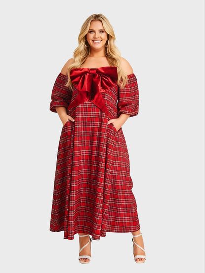 Lapa Plus Women's Christmas New Year Red Plaid Dress