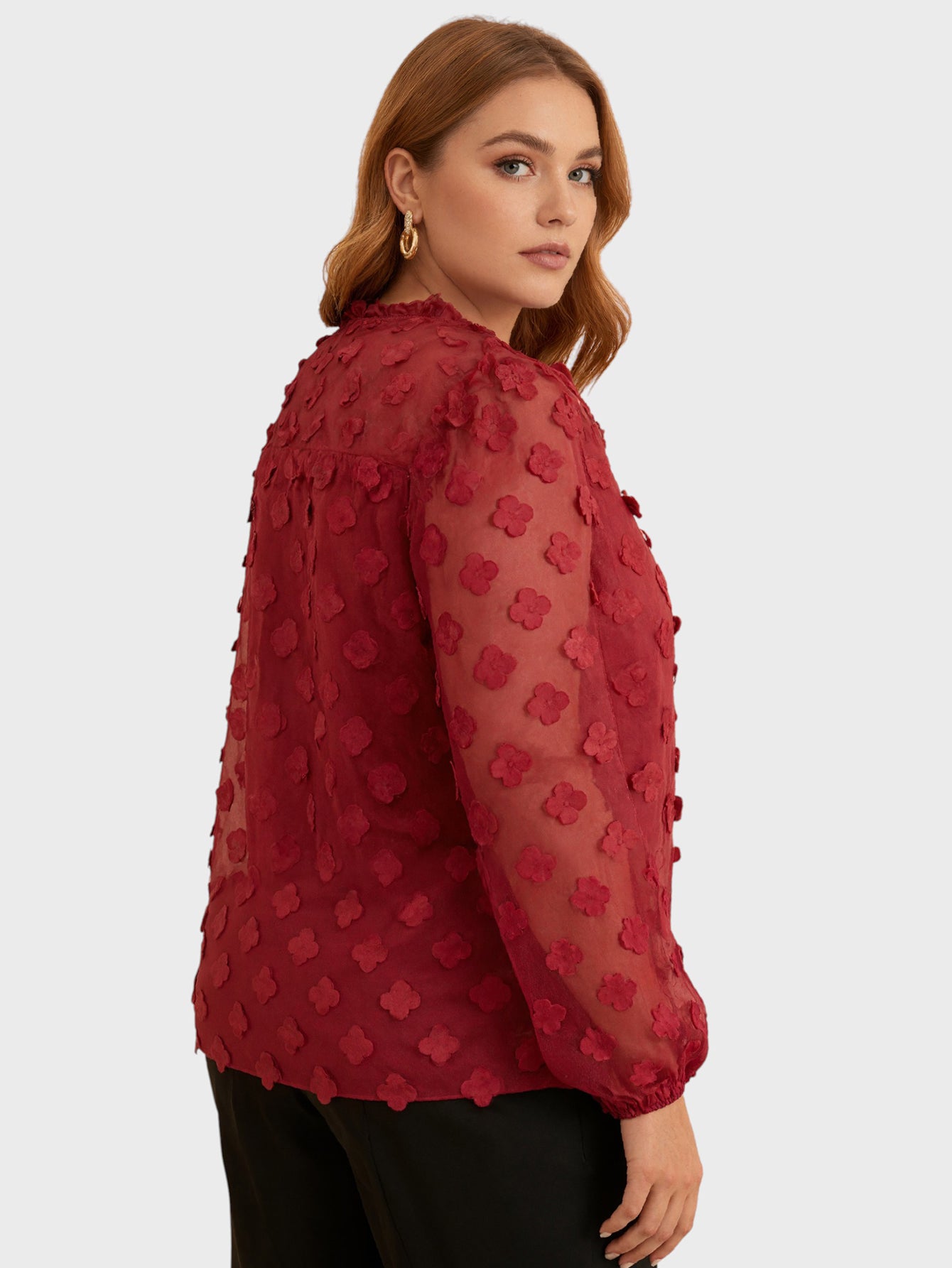Lapa Plus Women's Christmas Red Jacquard Top