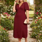 Lapa Plus Women's Elegant V-Neck Dress with Back Tie Detail