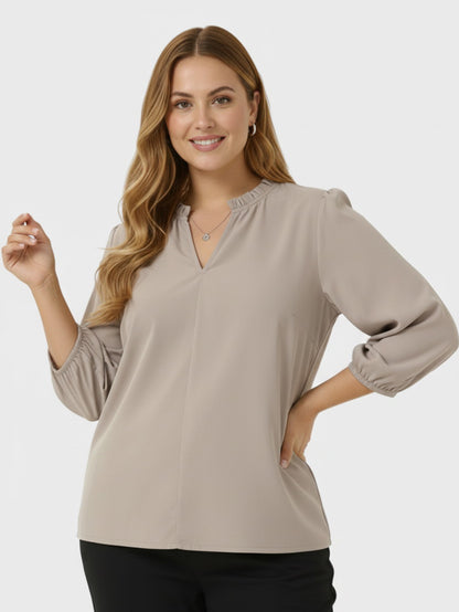 Lapa Plus Women's Fall Winter Grey V-Neck Shirt Tops