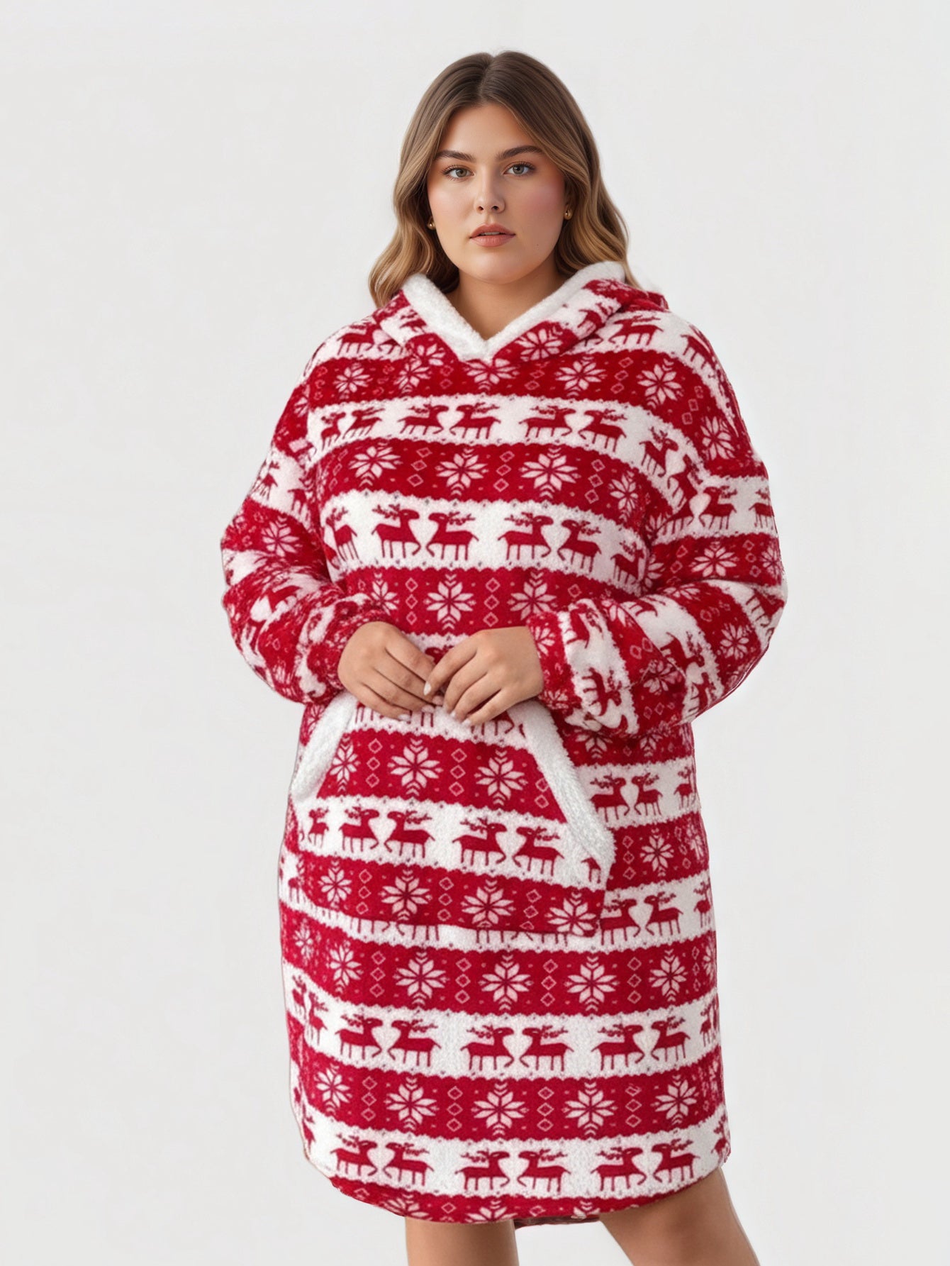 Lapa Plus Women's Custom Patterned Hooded Pocket Dress Christmas Dress