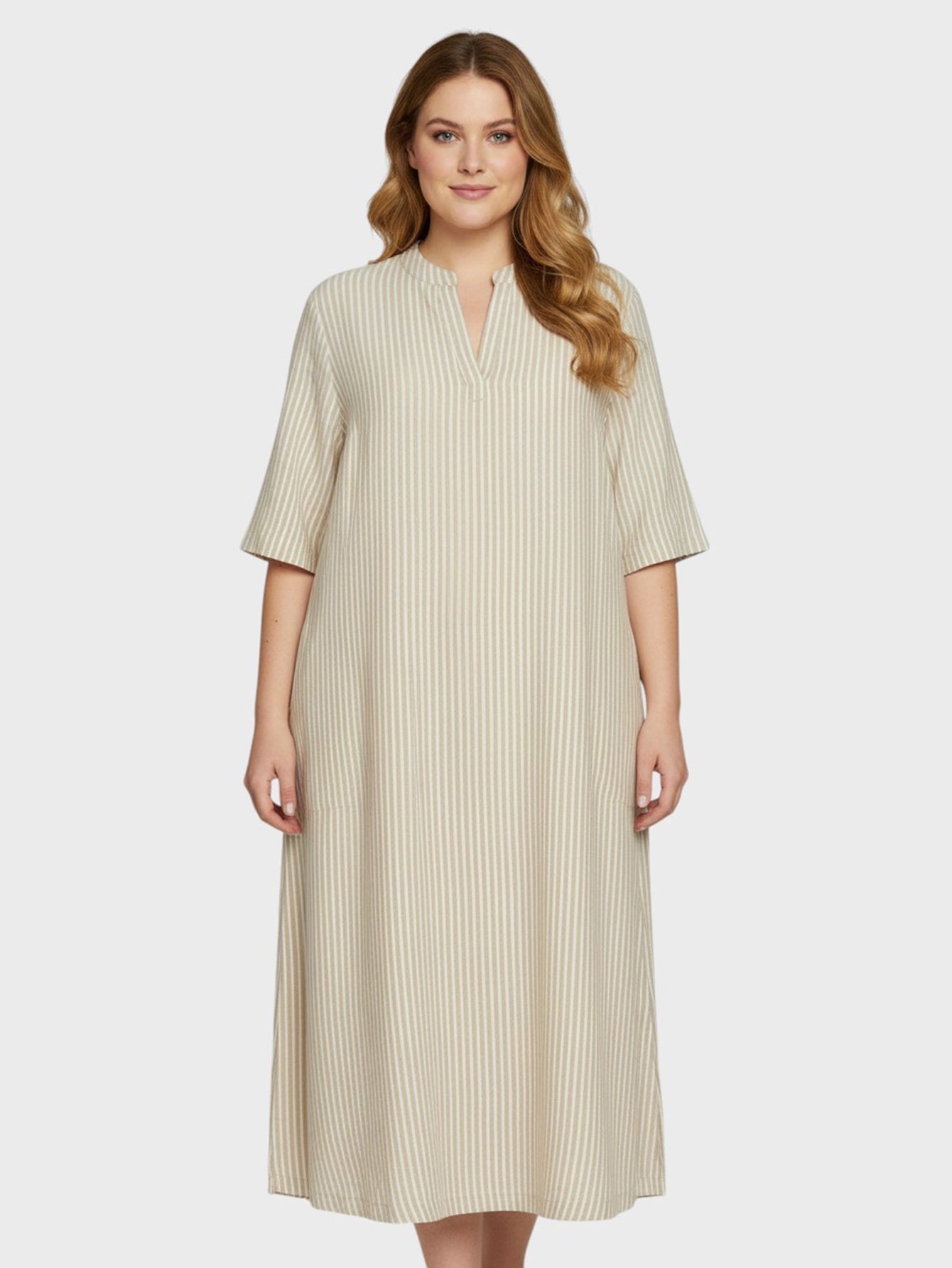 Lapa Plus Women's Pinstripe Shirt Easy Day Dress with Pockets