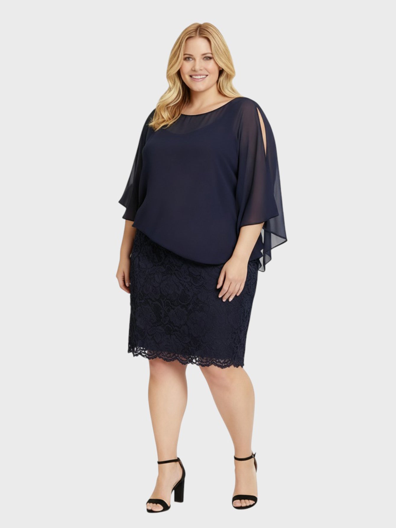 Lapa Plus Women's Dress with Shawl and Lace Hem