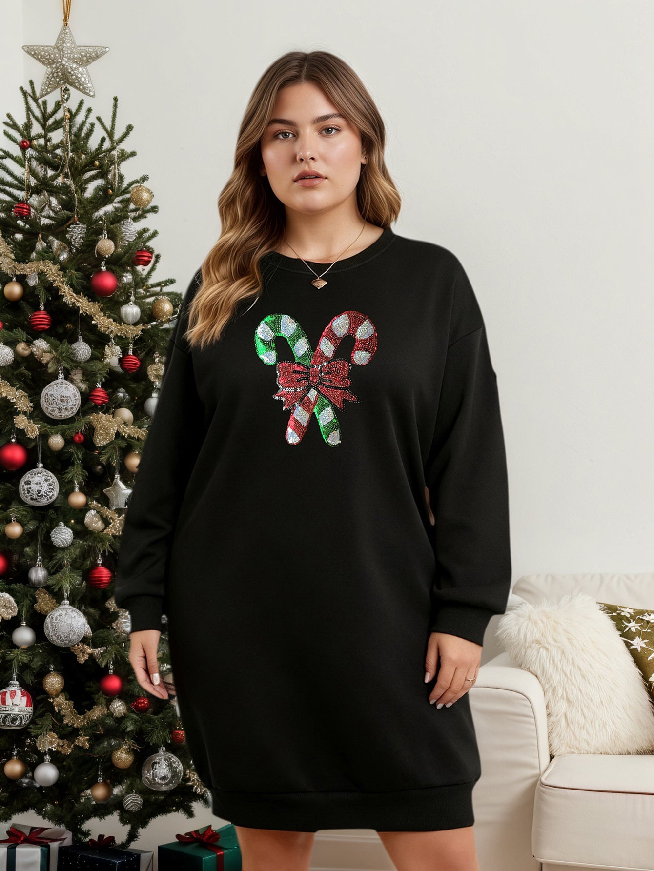 Lapa Plus Women's custom patterned round neck Christmas dress