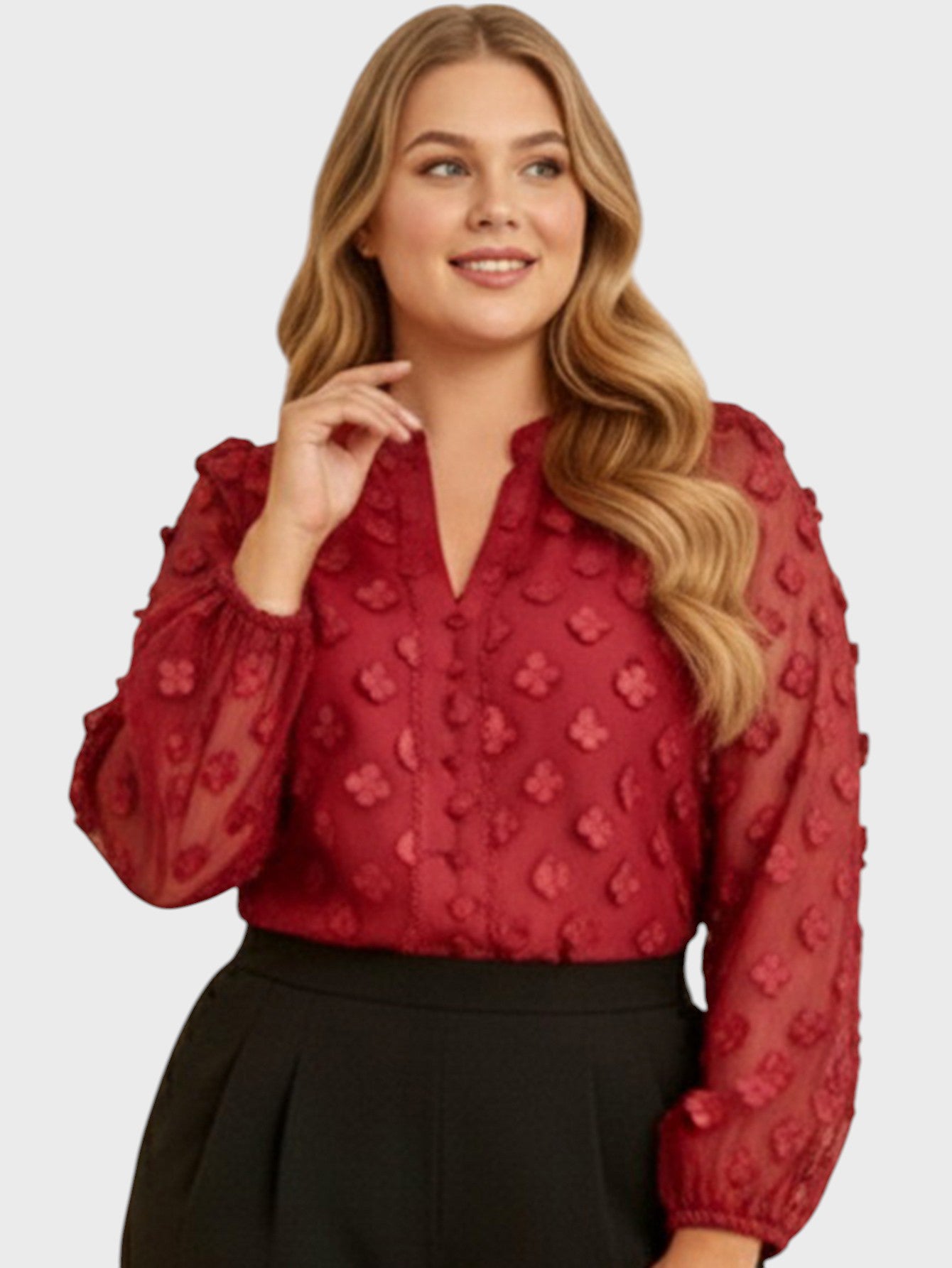 Lapa Plus Women's Christmas Red Jacquard Top