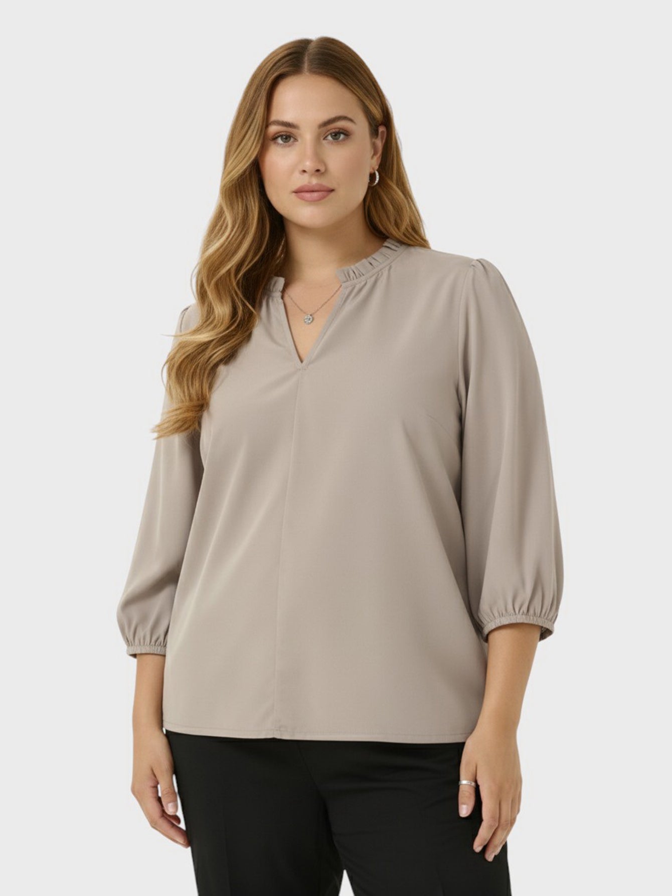 Lapa Plus Women's Fall Winter Grey V-Neck Shirt Tops