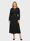 Lapa Plus Women's Flowy Round Neck Cut-Out Dress with Belt Accent