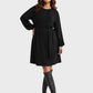 Lapa Plus Women's Solid Color Round Neck Tie-Waist Dress
