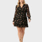 Lapa Plus Women's V-Neck Frilled Printed Chiffon Dress